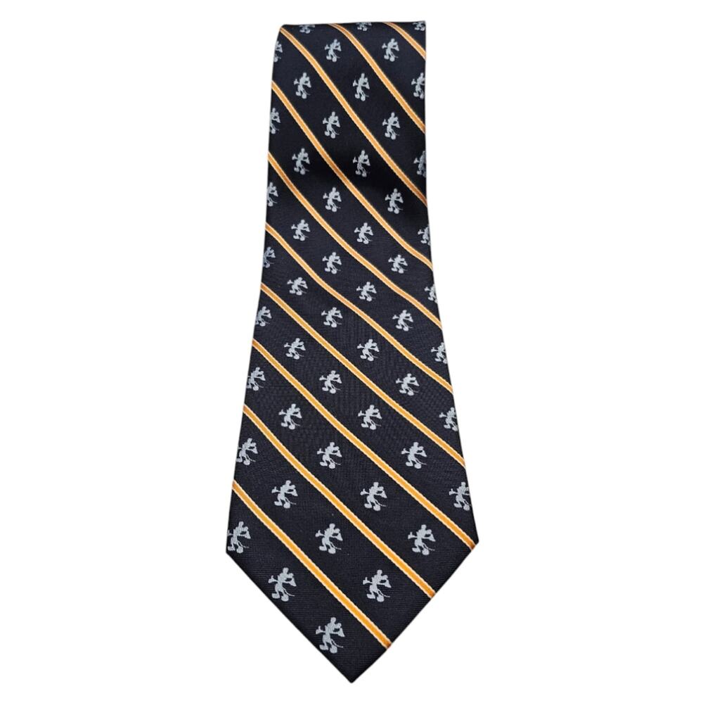 Walt Disney World Mens Mickey Mouse Tie Navy Blue Stripes 100% Silk
